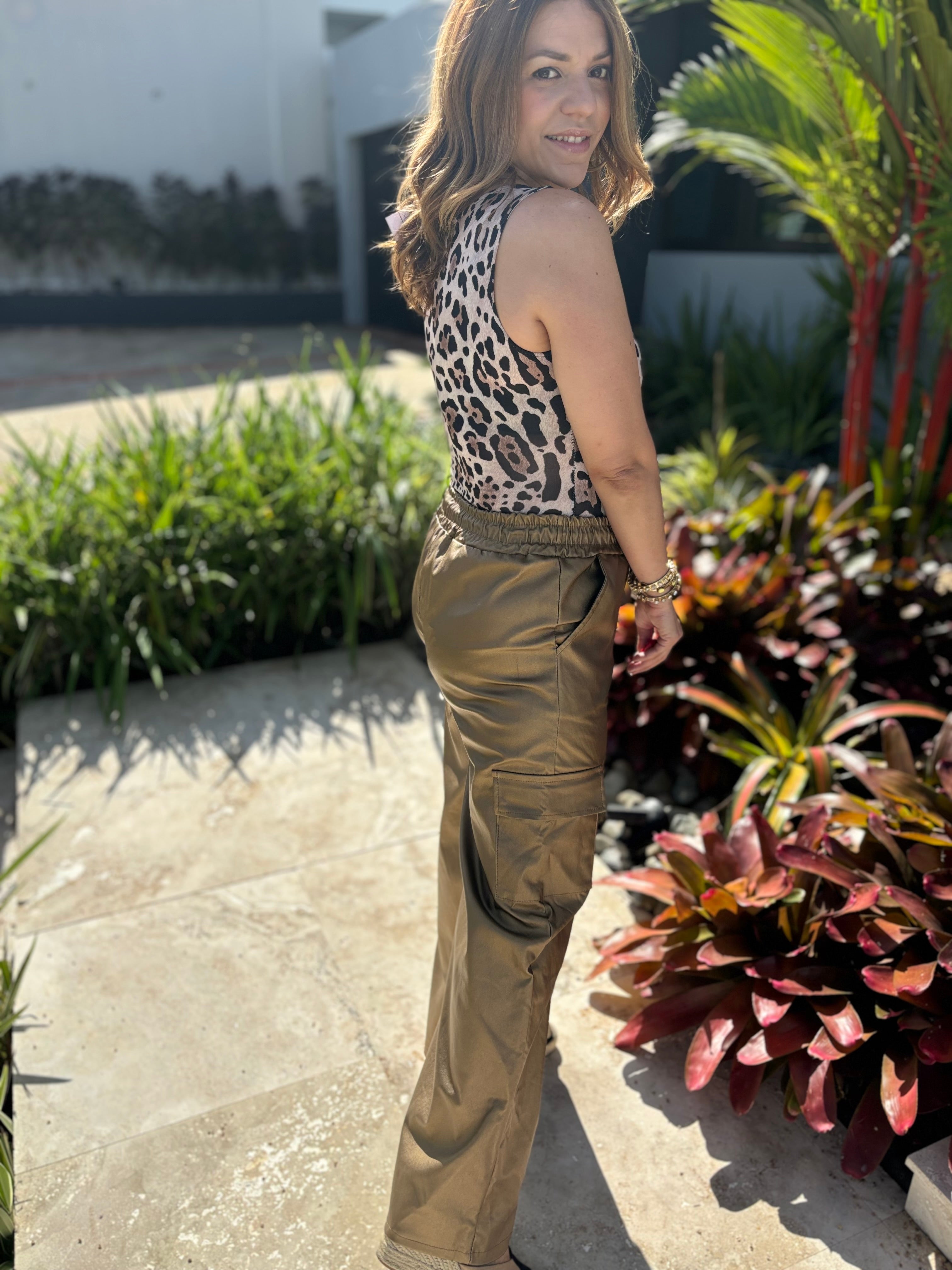 Metallic PU Cargo Pants