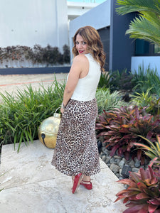 Leopard Satin Midi Skirt