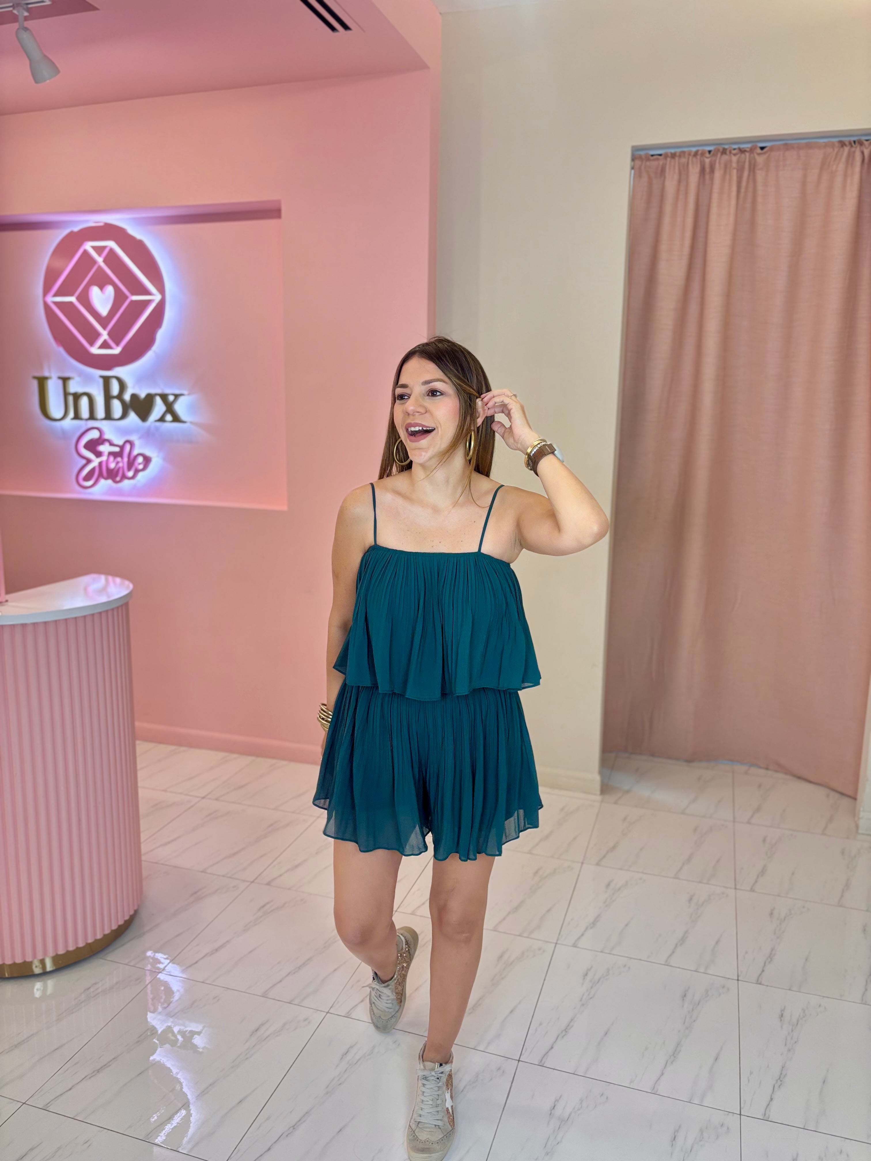 Glinda Pleated Romper-Green🌳