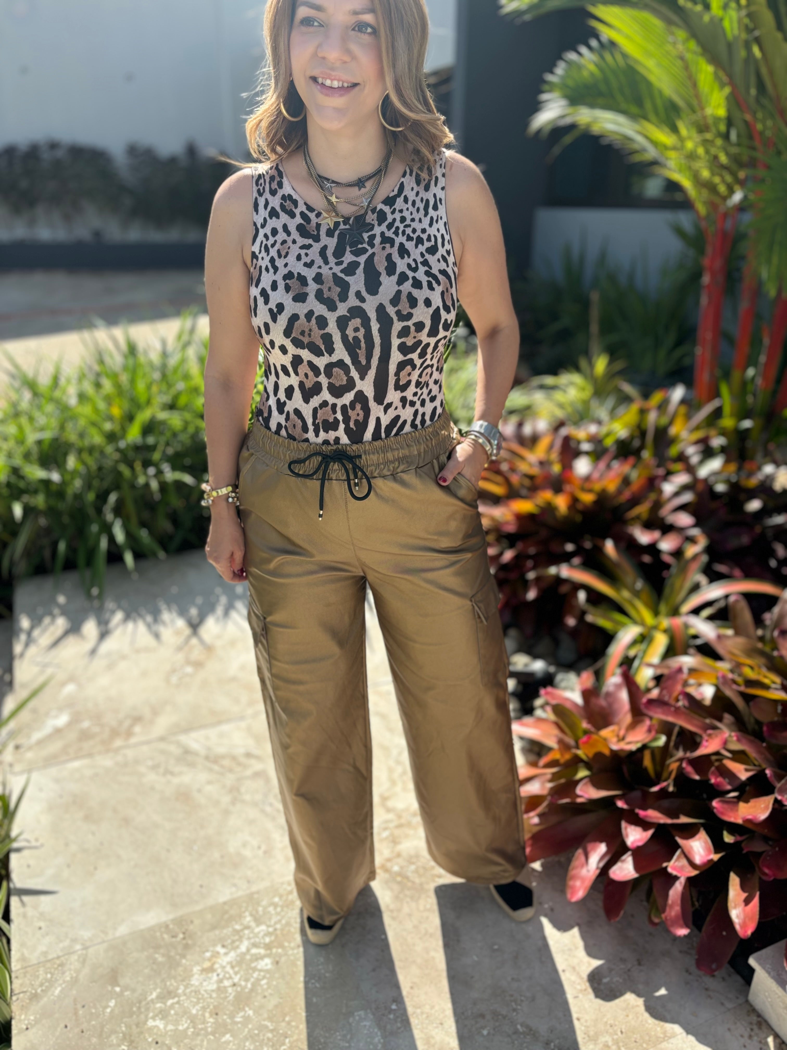 Metallic PU Cargo Pants