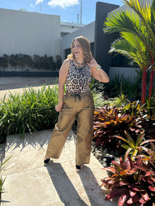 Metallic PU Cargo Pants