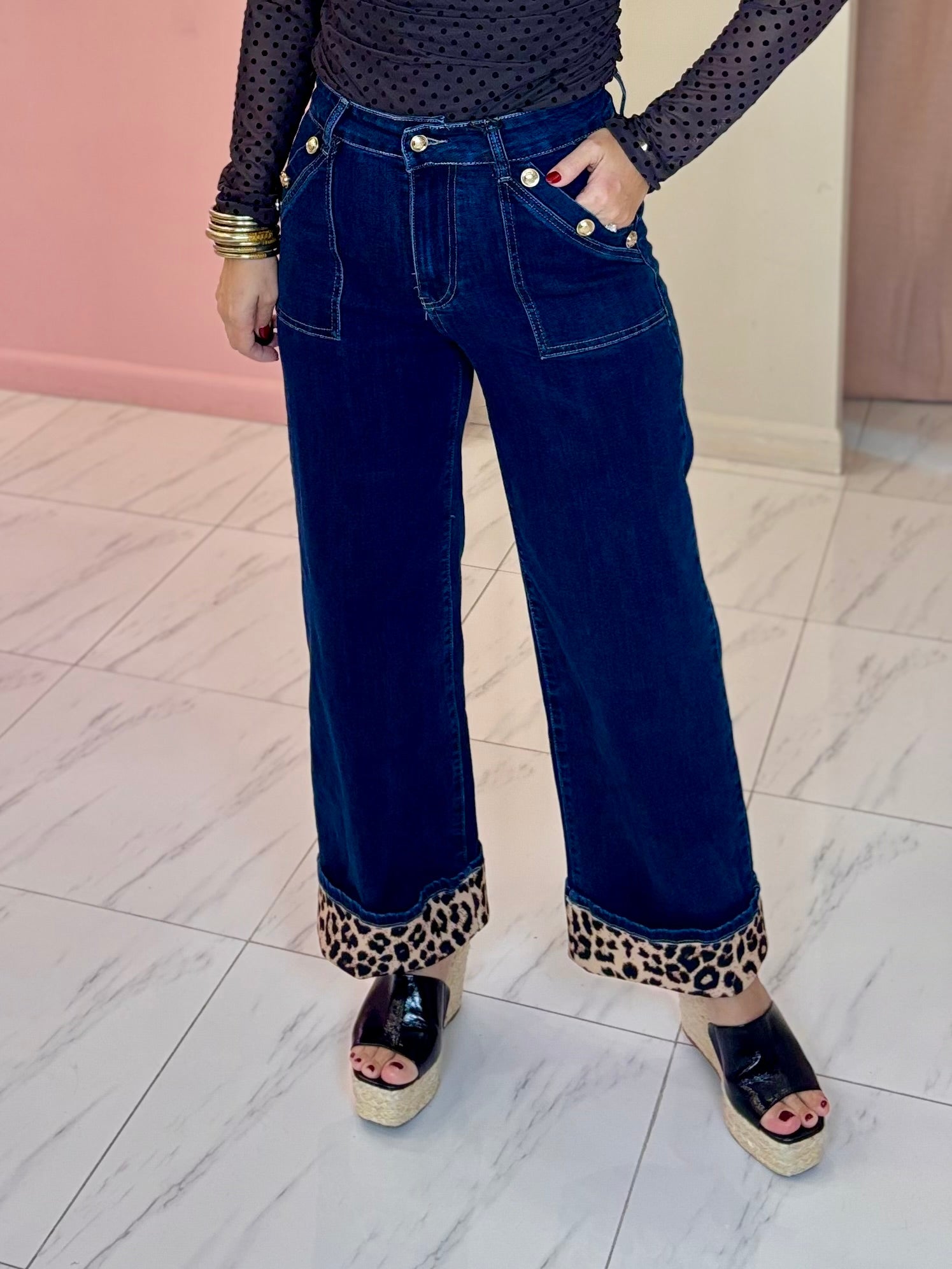 Uma Straight Jeans w/Leopard Detail