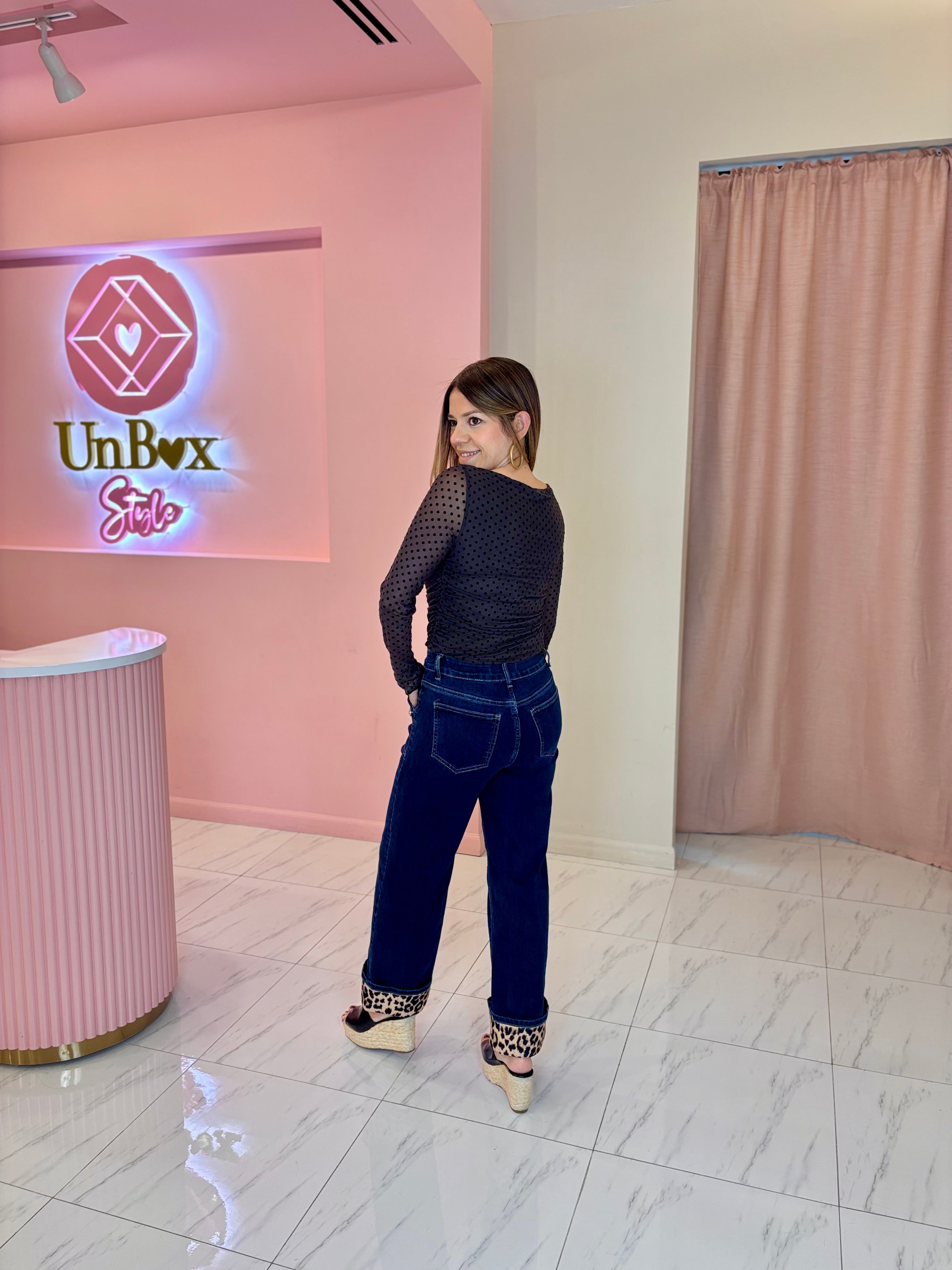 Uma Straight Jeans w/Leopard Detail