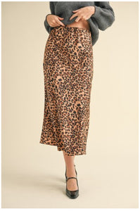 Leopard Satin Midi Skirt