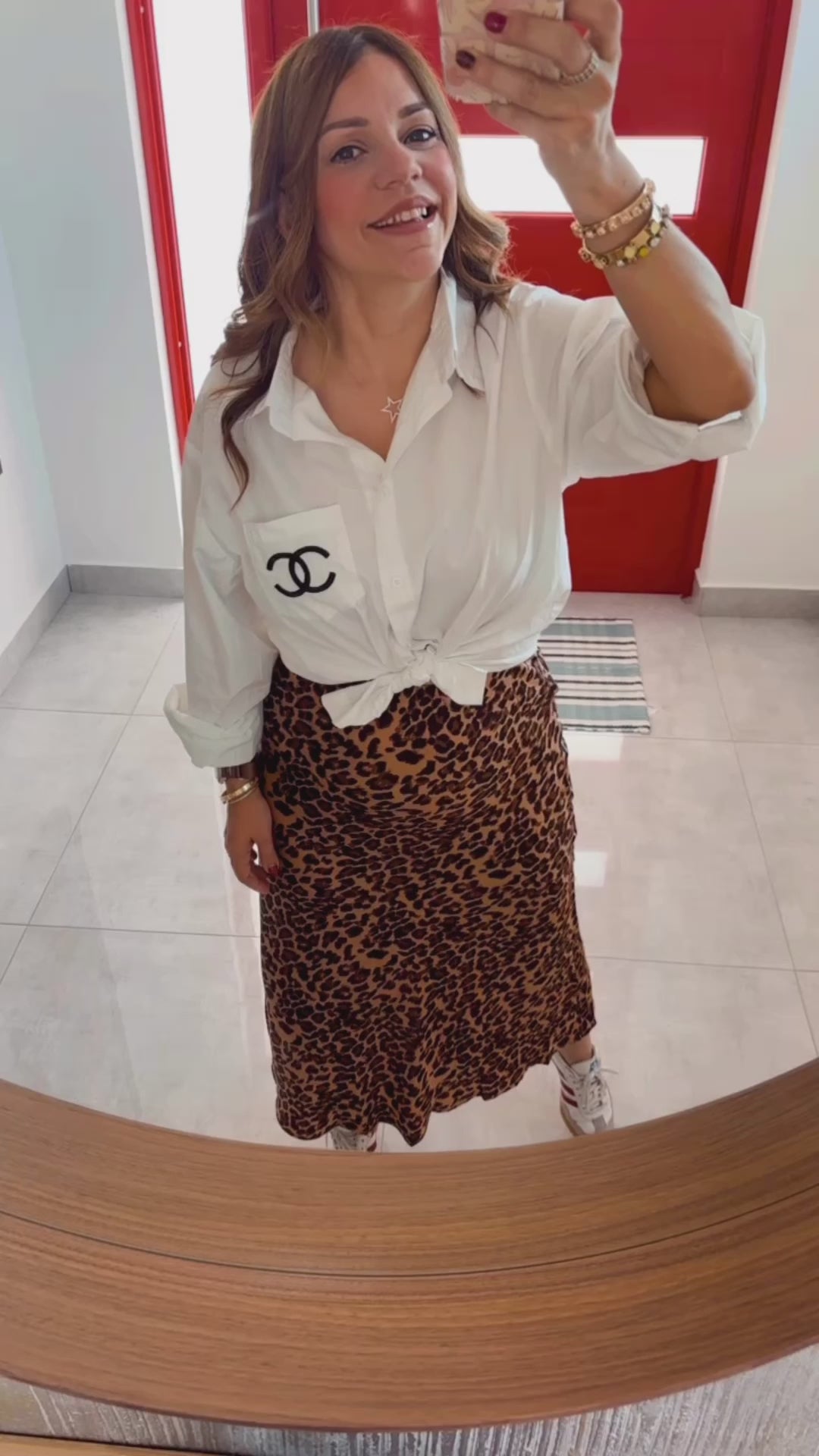 Leopard Satin Midi Skirt